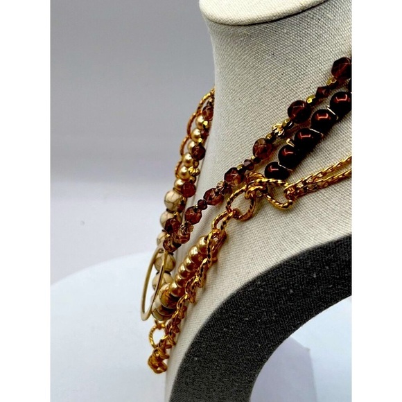 Layered Gold  Tone Chain Beaded Necklace & Pendant - Picture 3 of 6